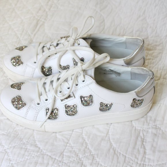 Karl Lagerfeld | Shoes | Karl Lagerfeld White Glitter Dog Cat Sneakers |  Poshmark